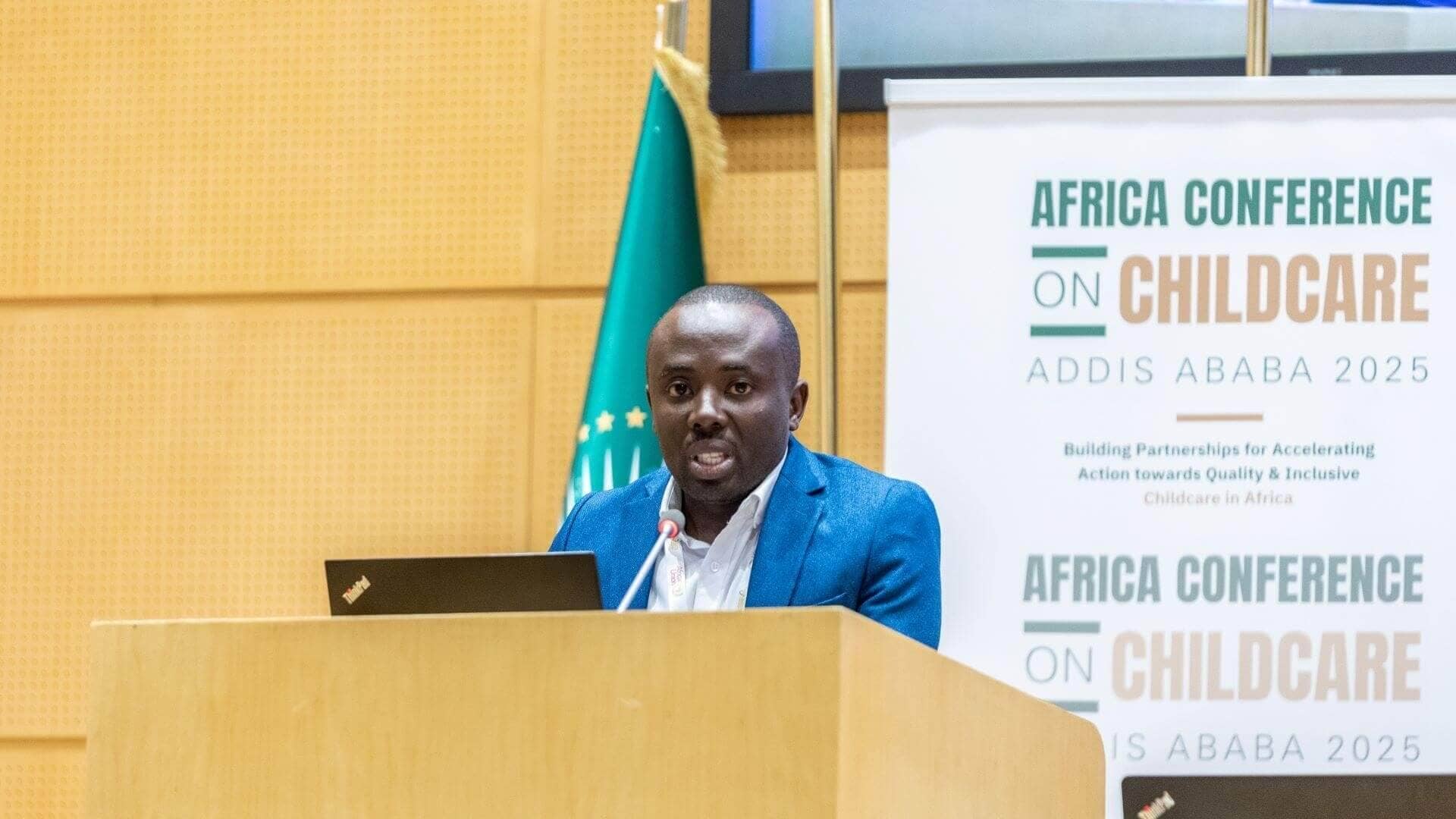Godfrey Mwesigye, Kulea Watoto Advocacy Manager, attending a high-level convening at the African Union Headquarters in Addis Ababa — the Africa Conference on Childcare